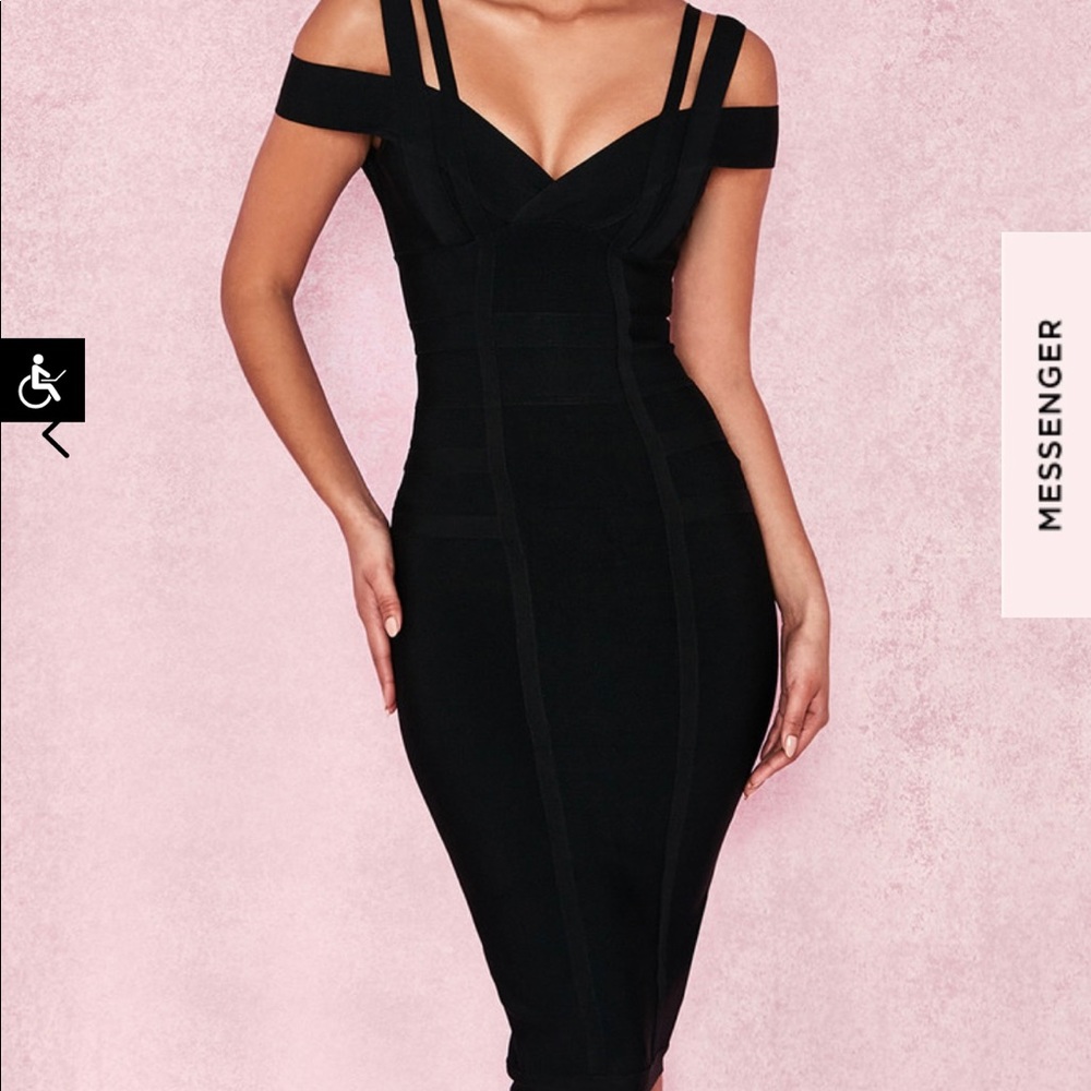 House of CB black midi bandage dress with gold zipper in back